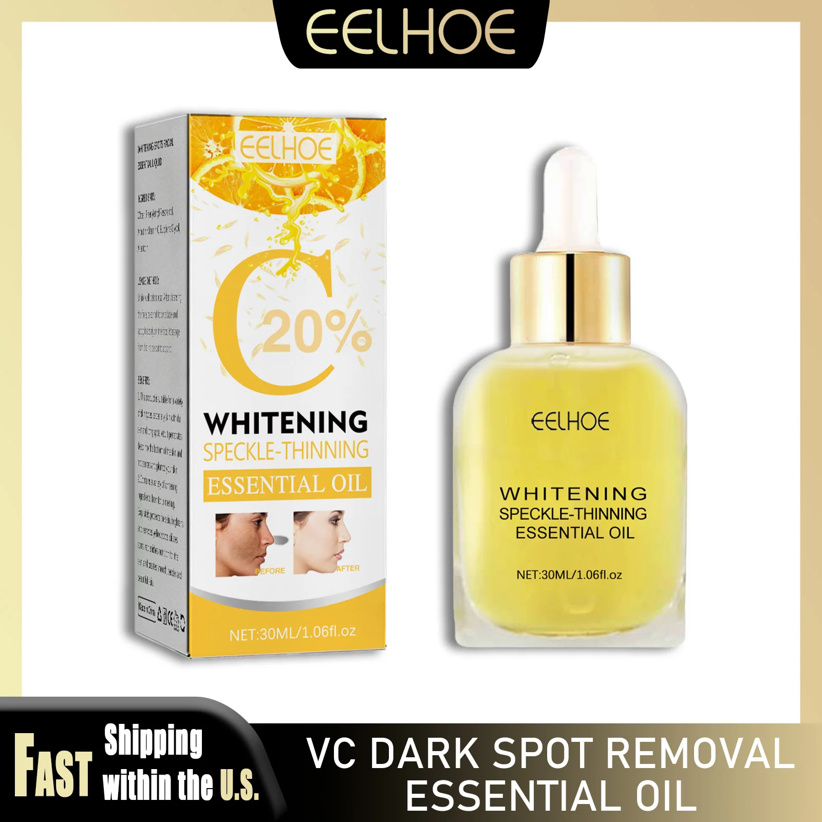 

EELHOE 30ml VC Essential Oil Dark Spots Corrector Moisturizing Shrink Pores Melanin Removal Smoothing Serum For All Skin Types