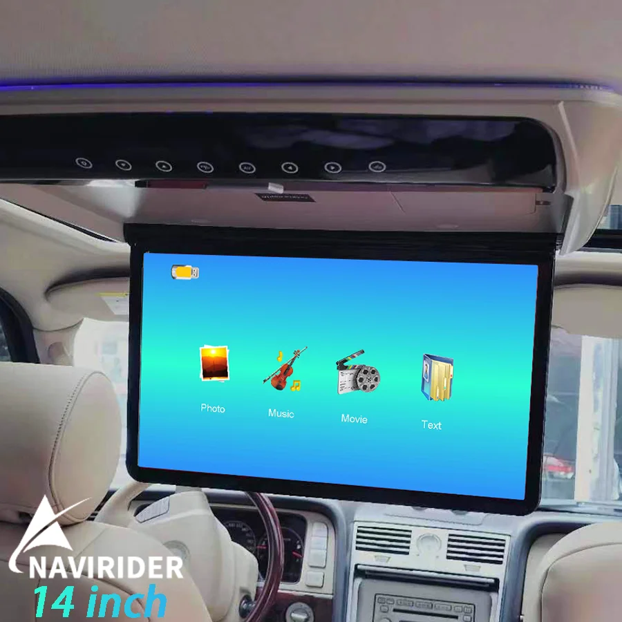 14 Inch Android 13 4G WIFI Universal Car Roof Ceiling Monitor Multimedia Video Player for Rear Seat Entertainment with USB HDMI