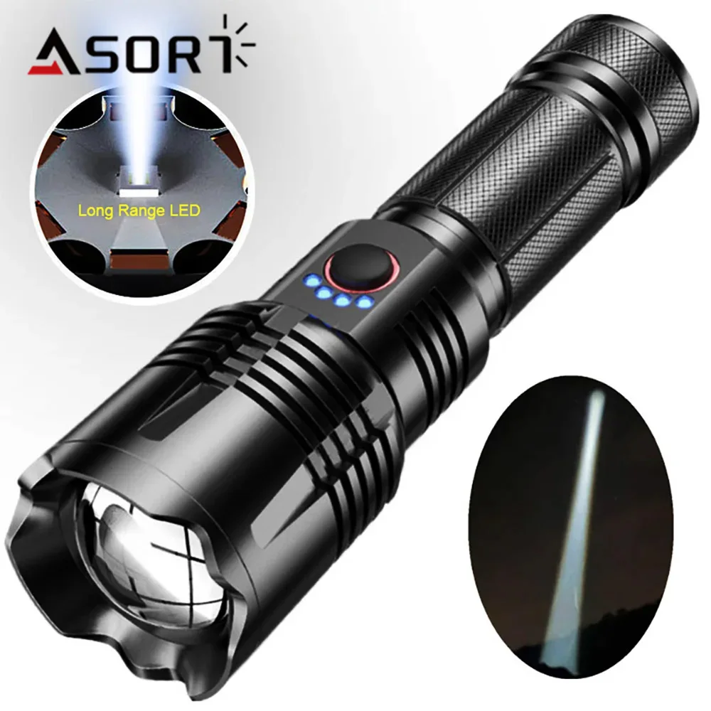 High Power LED Flashlight USB Rechargeable Strong Light Hand Lantern Long Range Lamp Powerful Tactical Torch For Camping Hunting