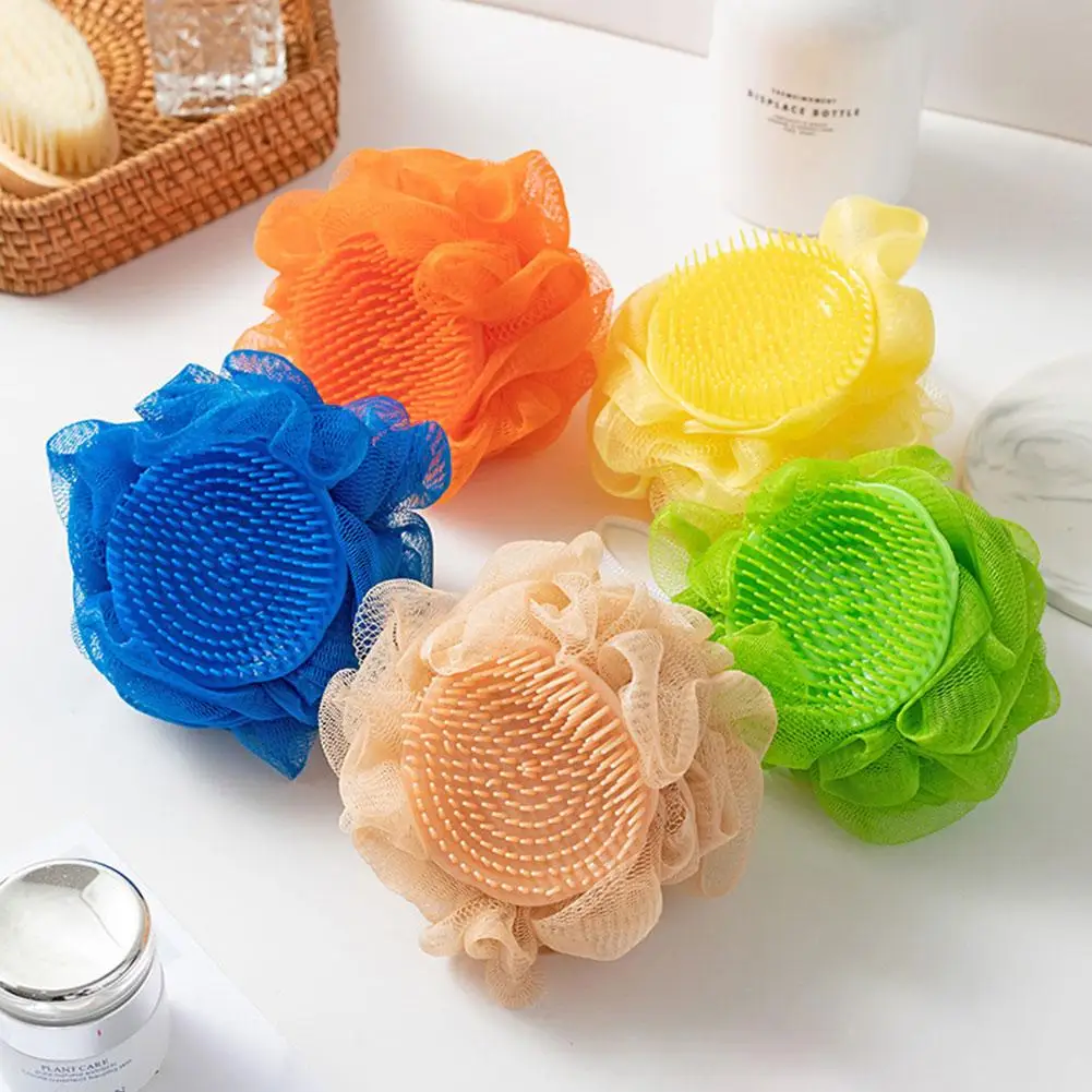 Double-Sided Puff Bath Shower Mesh Ball Multifunctional Shower Ball With Massage Brush Exfoliator Skin Massager Cleaning Tool