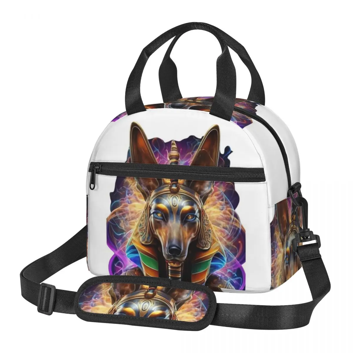 Egyptian God Anubis Art Lunch Bags Insulated Bento Box Resuable Lunch Tote Picnic Bags Cooler Bag for Woman Travel