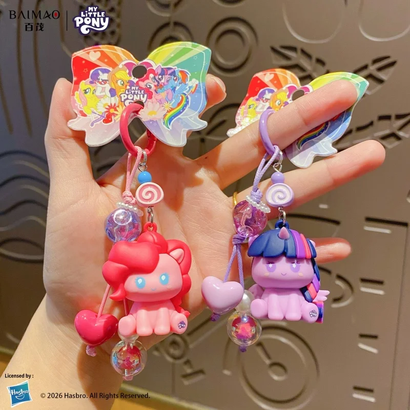 Hasbro Licensed My Little Pony Square Pixel Phone Charm Cute Twilight Sparkle Pinkie Pie Mini Anime Figure Backpack Keychain Swe