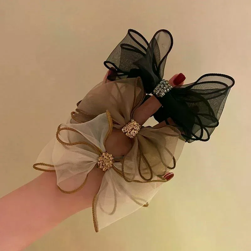 Mesh bow hair ring net red 2022 new all-match simple ins temperament ball head Czech drill head rope