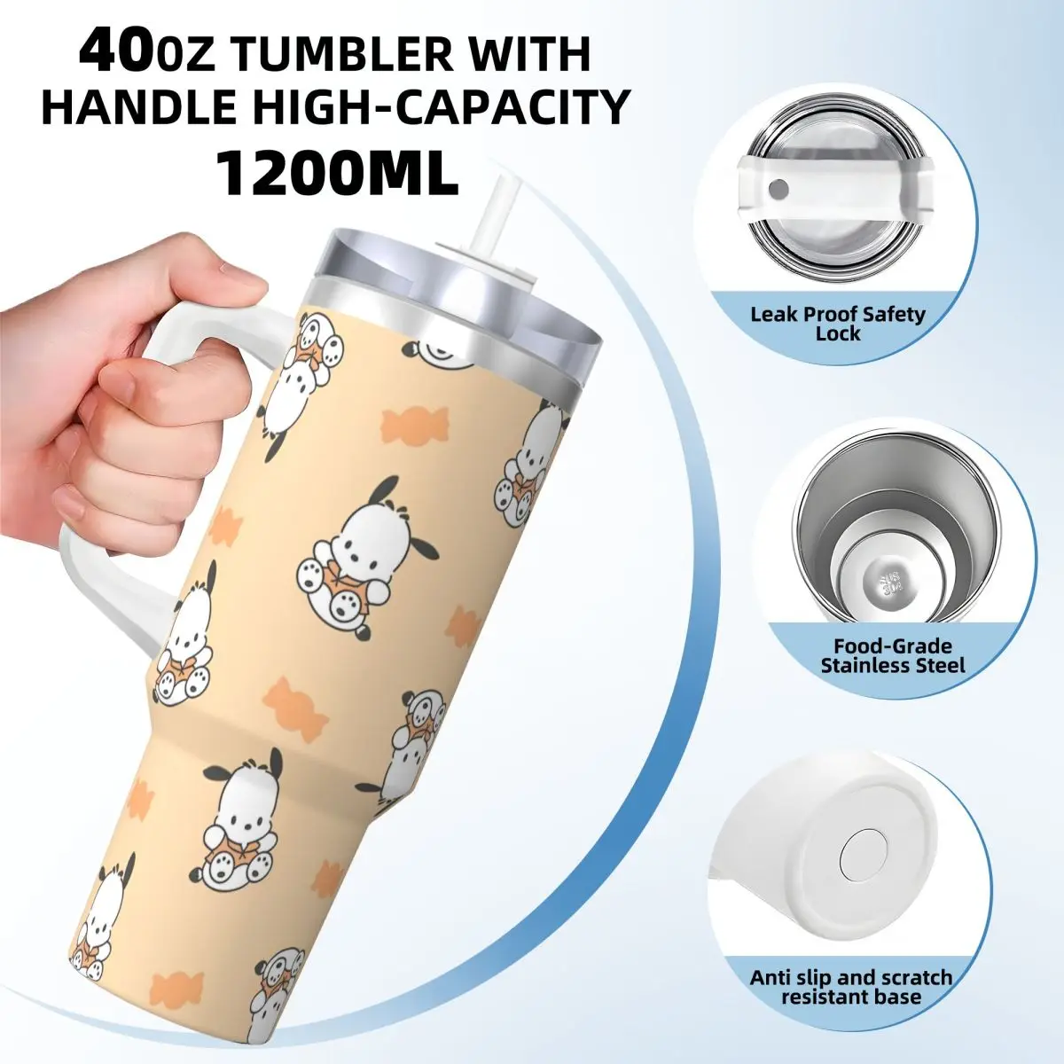 Pochacco Tumbler Hot Drinks Water Bottle Keep Heat Stainless Steel Thermal Cups Custom Beach Car Mugs