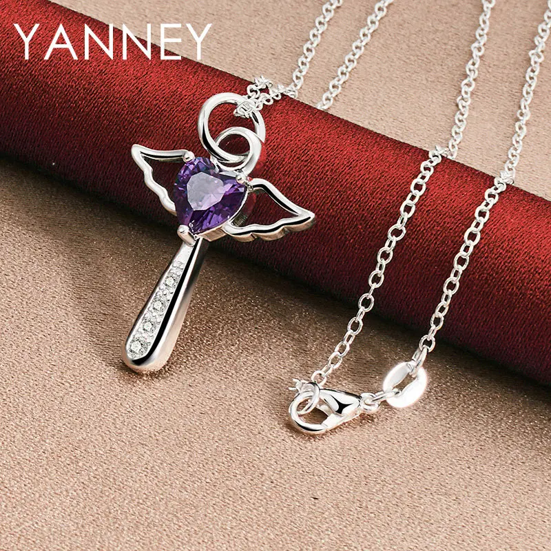 

925 Sterling Silver 16-30 Inches Fine Heart AAA Zircon Cross Necklace For Women Fashion Charm Jewelry Party Wedding Accessories