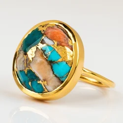 Jianjie Elegant Women's Colorful Stone Inlay Rings Golden Edged Vintage Banquet Charming Ladys New Ring Jewelry Accessories