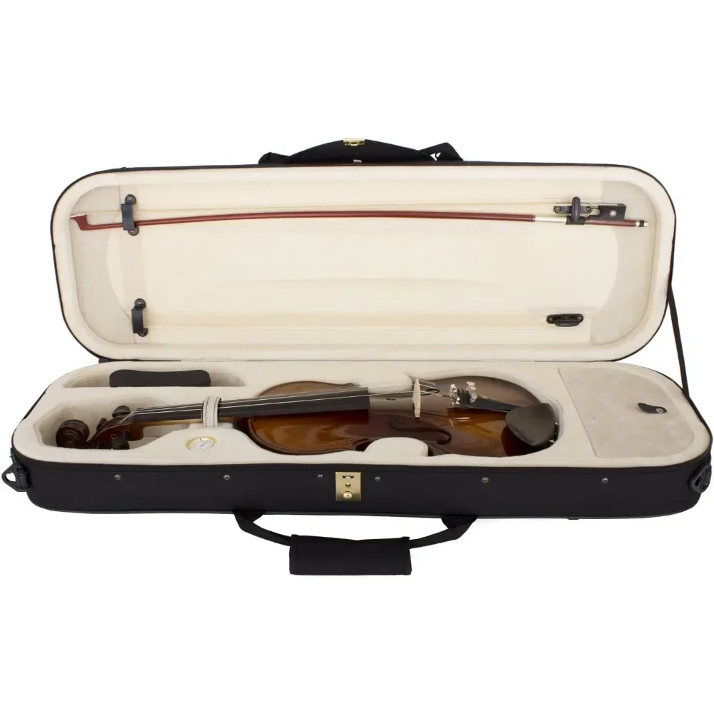 Ebony Fitted Solidwood Violin in Varnish Antique with Deluxe Oblong Hard Case Size 4/4 (Full Size)