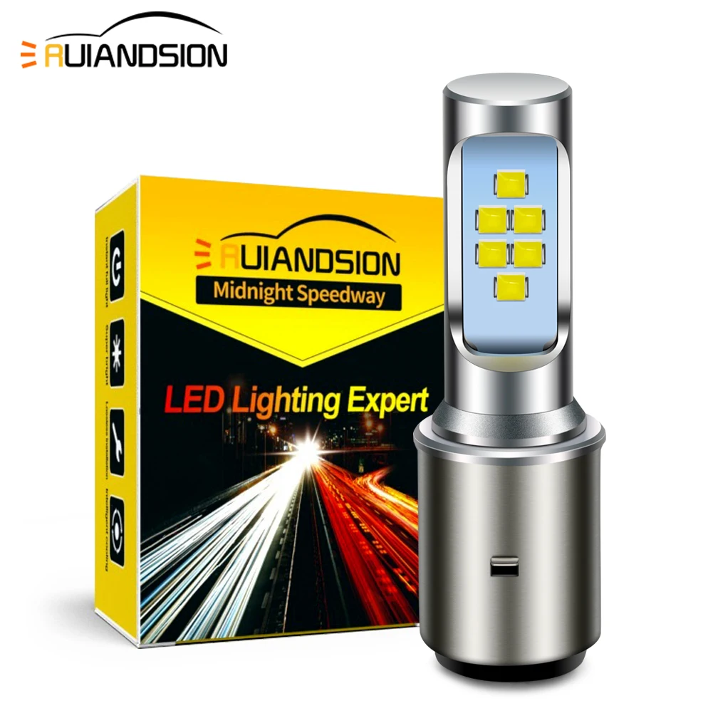

RUIANDSION 1Pcs BA20D Headlight LED 10-60V Scooter Headlamp Motorbike Bulb 3030 Chip Hi/Lo Beam 6000K Fit UTV ATV Truck Forklift