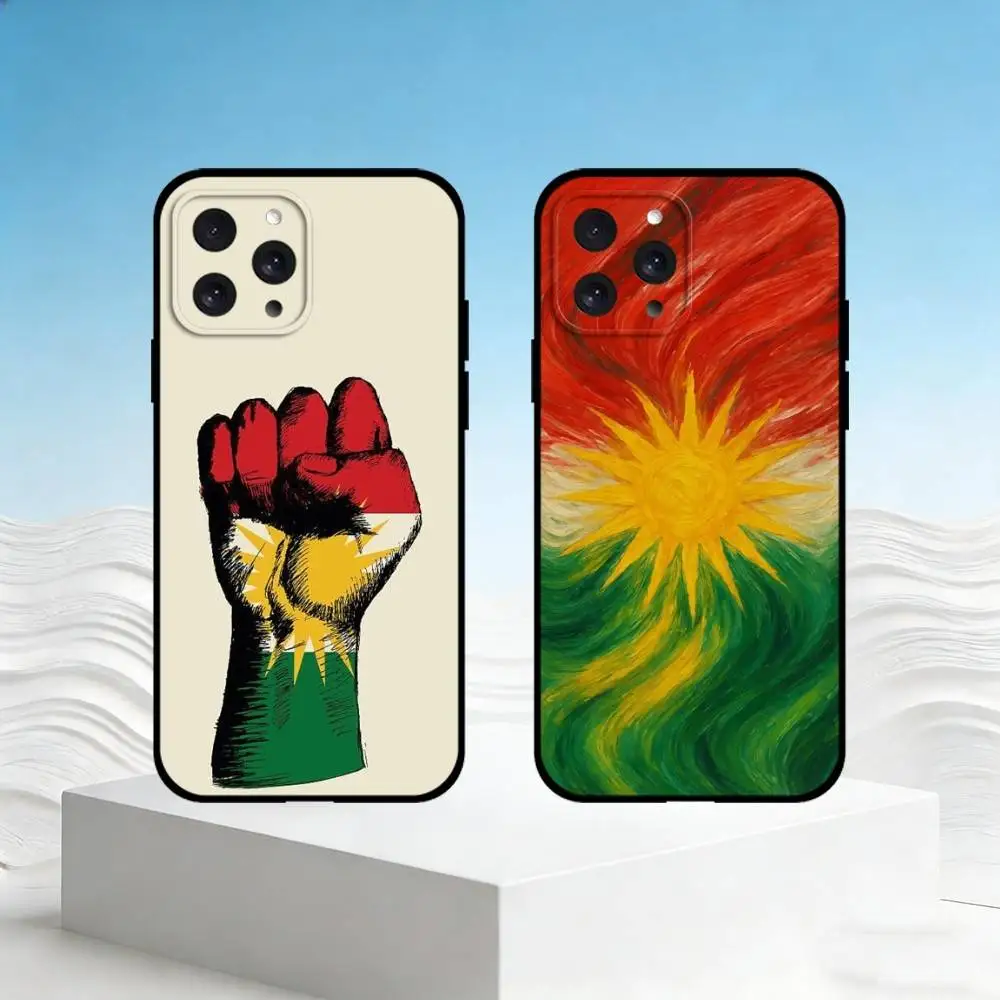 

K-Kurdish flag Phone Case For iPhone 17,16,15,14,13,12,11 Plus,Pro Max,SE4Soft Silicone Black Cover