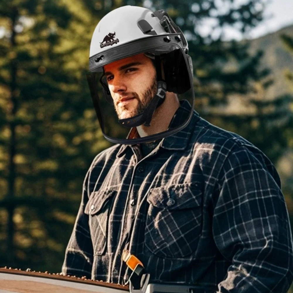 Protective Full Face Mesh  Shield Mask Forestry Chainsaw VentilatedSafety Helmet Brushcutter Trimmer Hard Hat with Stickers