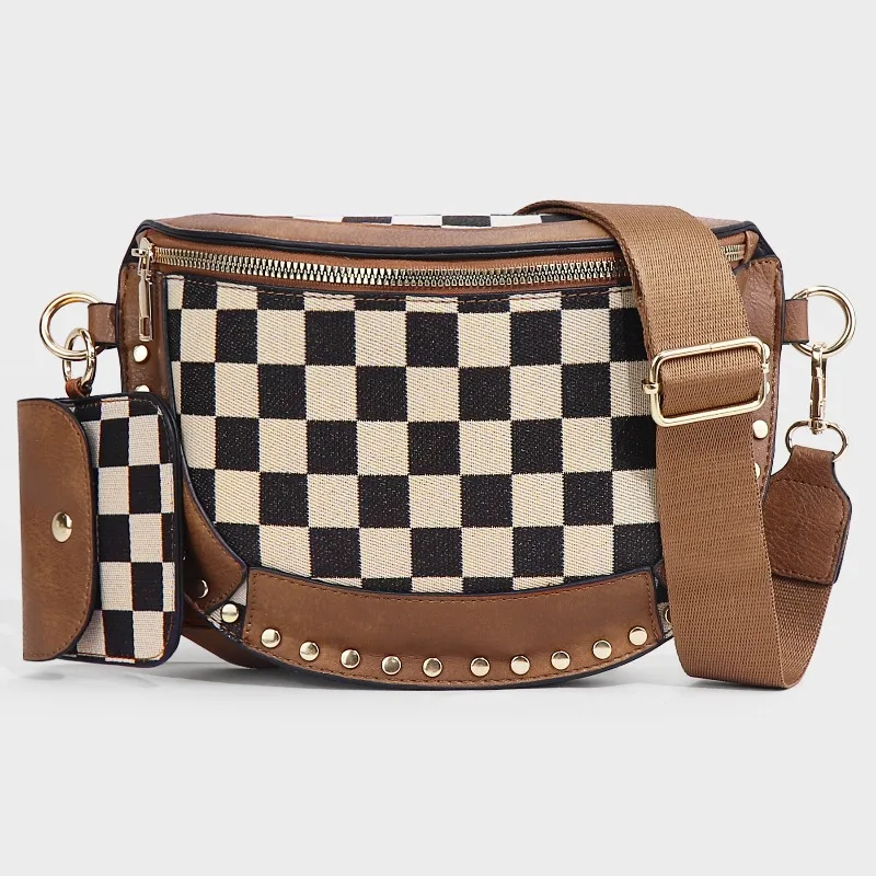 

Children Canvas Crossbody Bag for Women Shoulder Bag Checkerboard Waist Bag Trendy Purse and Handbags Versatile Designer Bags