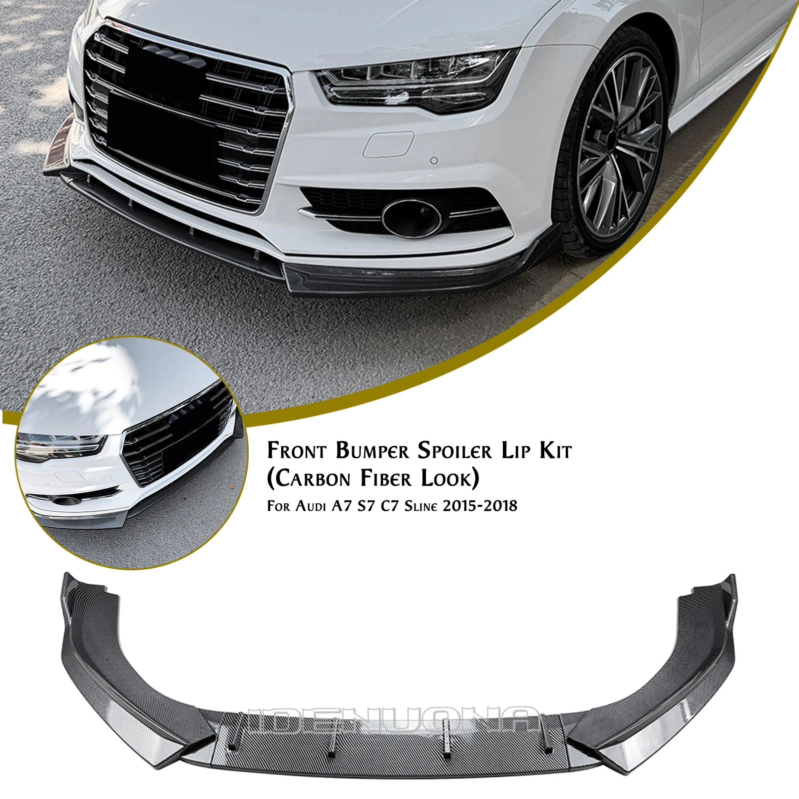 

Front Bumper Spoiler Lip Carbon Fiber Look/Gloss Black Lower Splitter Blade Kit Body Protector For Audi A7 S7 C7 Sline 2015-2018