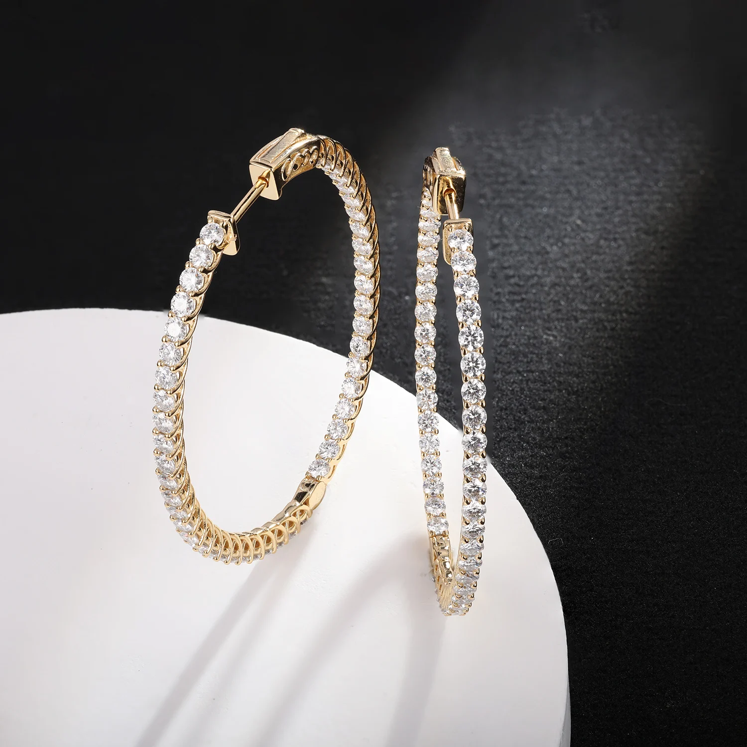 APIR 50MM Large Full Paved 5A Zircon Hoop Earrings for Women 925 Silver Needle Hypoallergenic Huggie Earrings Trendy Jewelry