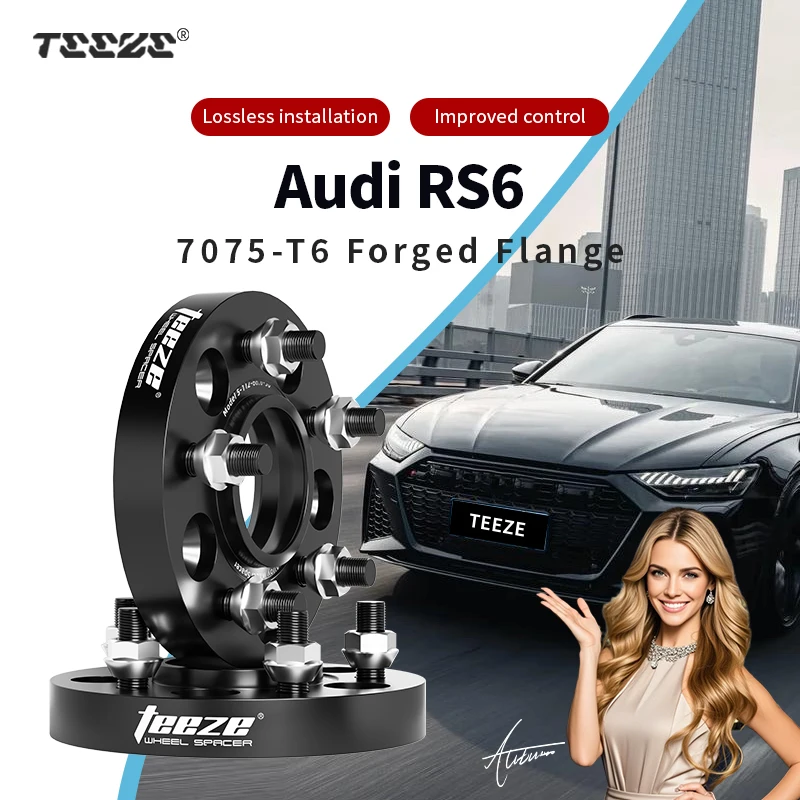 

Teeze 2/4pcs 5x112 66.6 M14 x 1.5 Hub Centric Black Forged wheel spacer For Audi RS6 Flange Plate 15/20/25/30/35mm