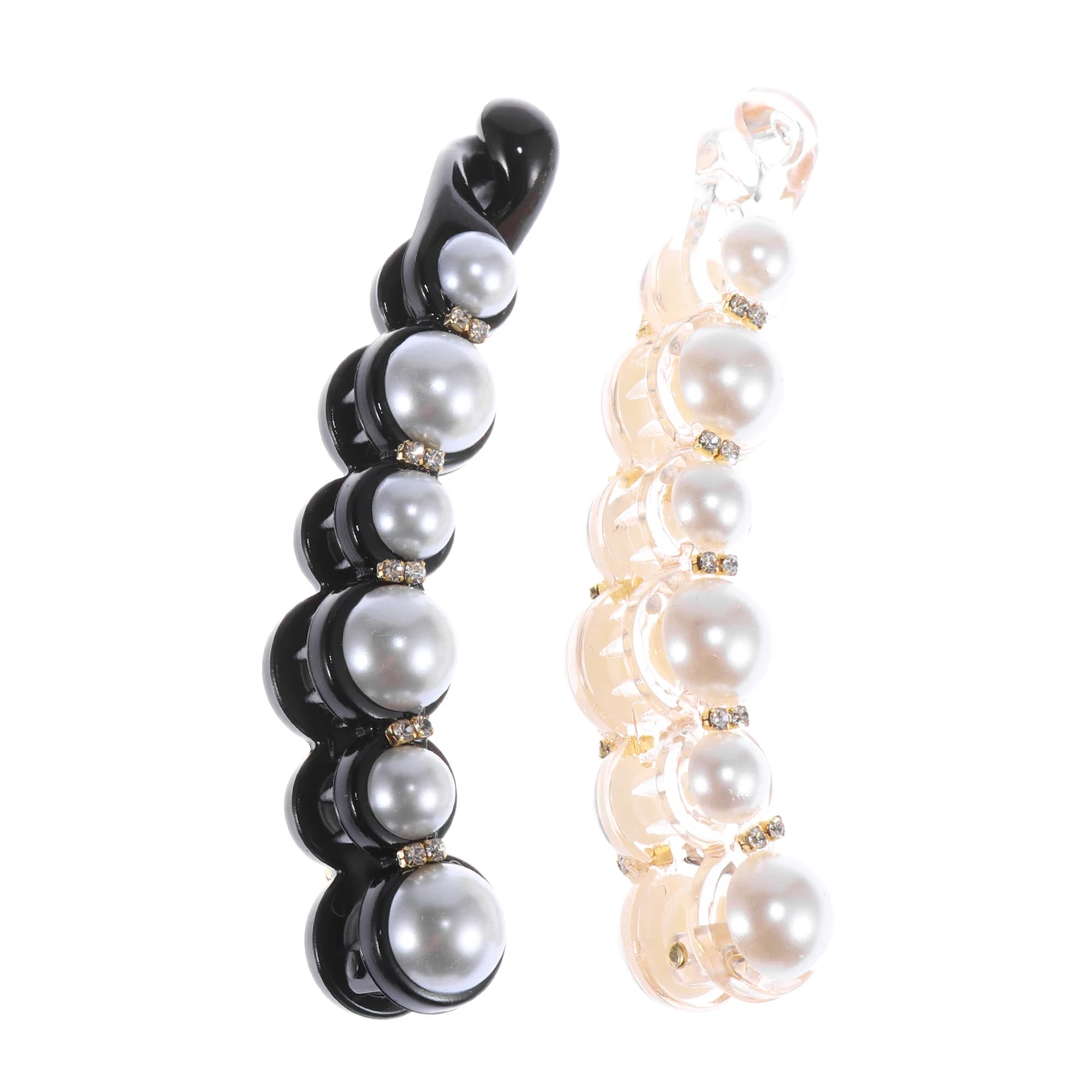 

2pcs Banana Hair Clips Large Claw For Thick Hair Women Side Accessories Korean Cute Pearl Decor Office Updo