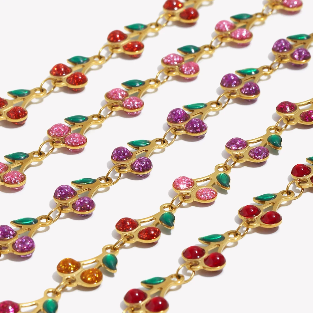 E.B.belle New Fashion PVD Plated Stainless Steel Colorful Fruit Cherry Bracelet Women's Waterproof Statement Jewelry