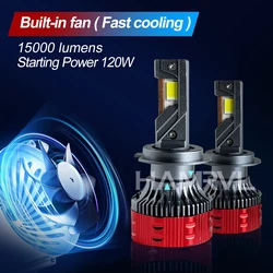 白色LEDカーヘッドライト,15000lm,120w,h1,h4,h7,h8,6000k,2個,4個