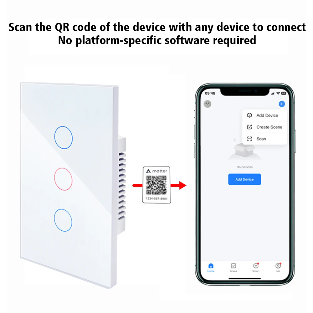 Imagem -02 - Matéria Smart Touch Light Switch Não Necessário App Controle Inteligente Scan qr Code para Conectar Alexa Google ua 120