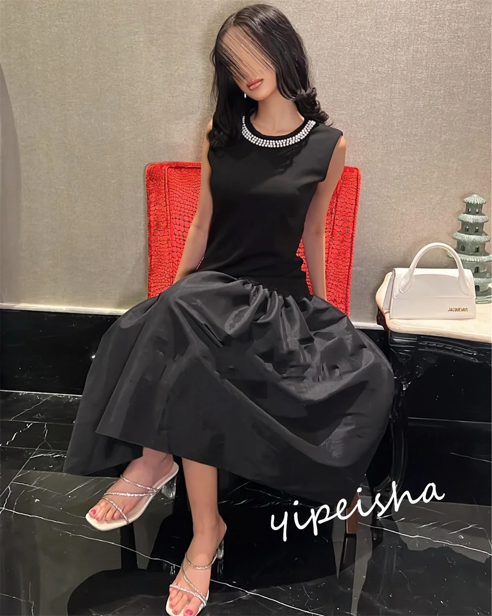 Customized Evening Ball Saudi Arabia  Jersey Beading Wedding Party A-line O-Neck Bespoke Occasion Gown Midi es