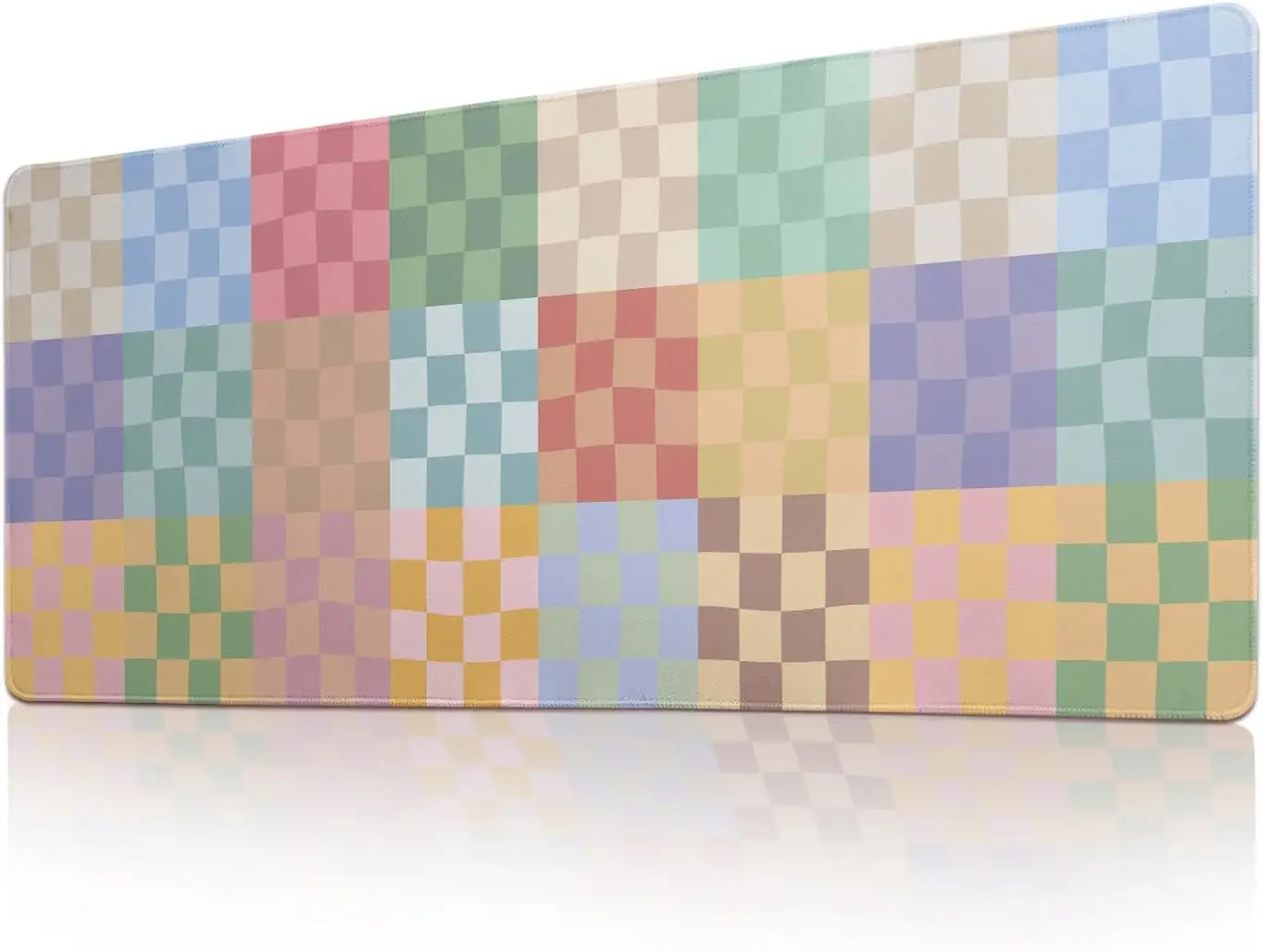 

Colorful Wavy Checkerboard Desk Mat, Pastel Macaron Large Gaming Mouse Pad, Non-Slip Keyboard Pad for Girl Home Office Decor