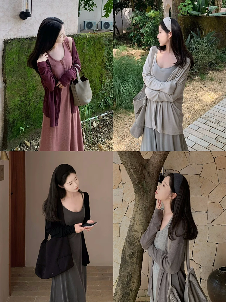 

Мягкий эластичный универсальный кардиган Musoom Thi для женщин, вязаный свитер средней длины на пуговицах, повседневный стиль