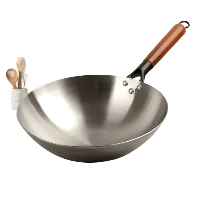 Iron Wok Pan, 32cm Woks & Stir-Fry Pans No Chemical Coated Flat Bottom Chinese Woks Pan for Induction,Electric,Gas