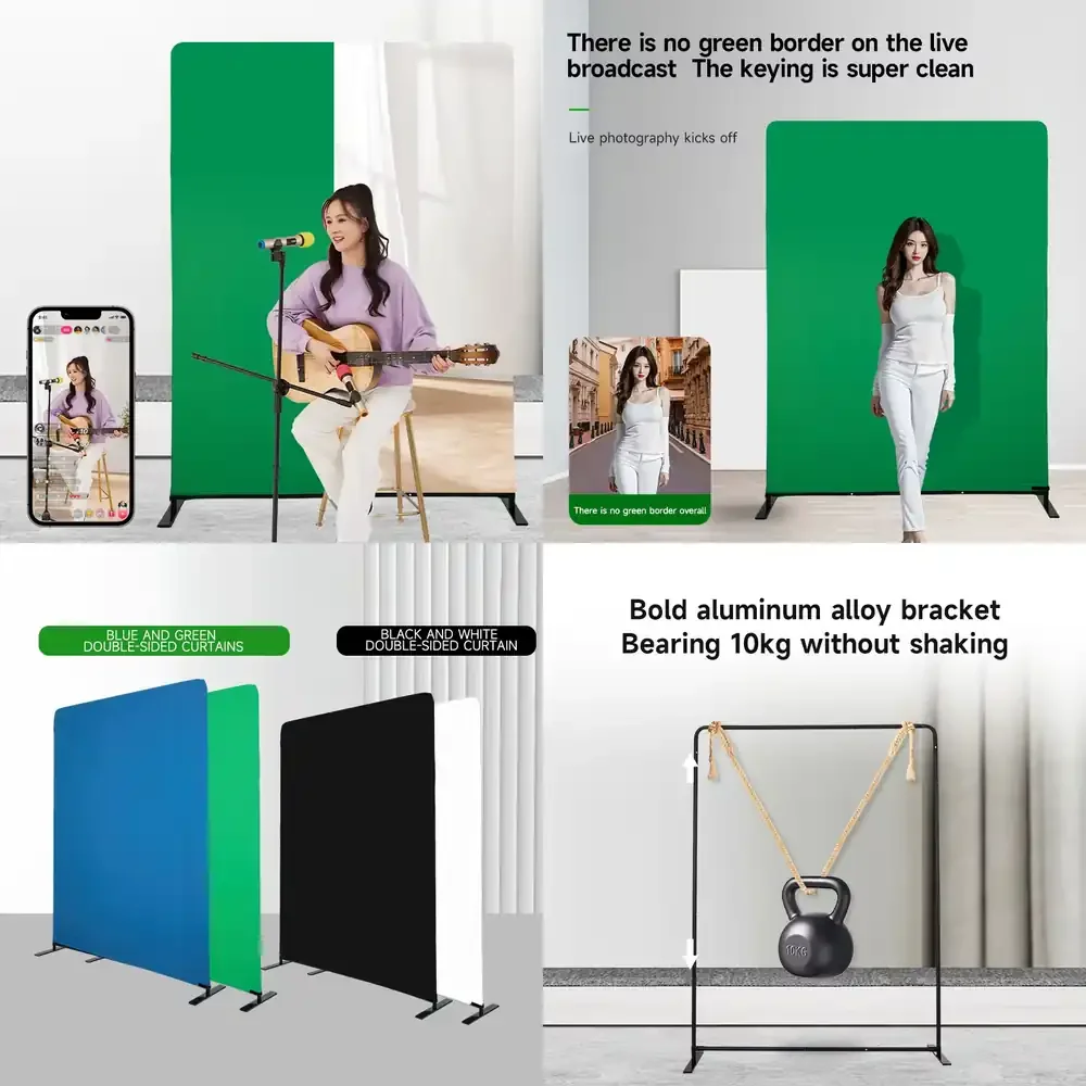 1.5*2m 2*2m 2.75*3.5m Muslin Green Screen Backdrop Stand Chroma Key Panel Aluminium Base Live Stream Video Recording Photo
