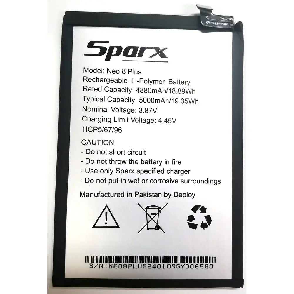 New Original Battery for Sparx Neo 8 Plus Mobile Phone 1ICP5/67/96