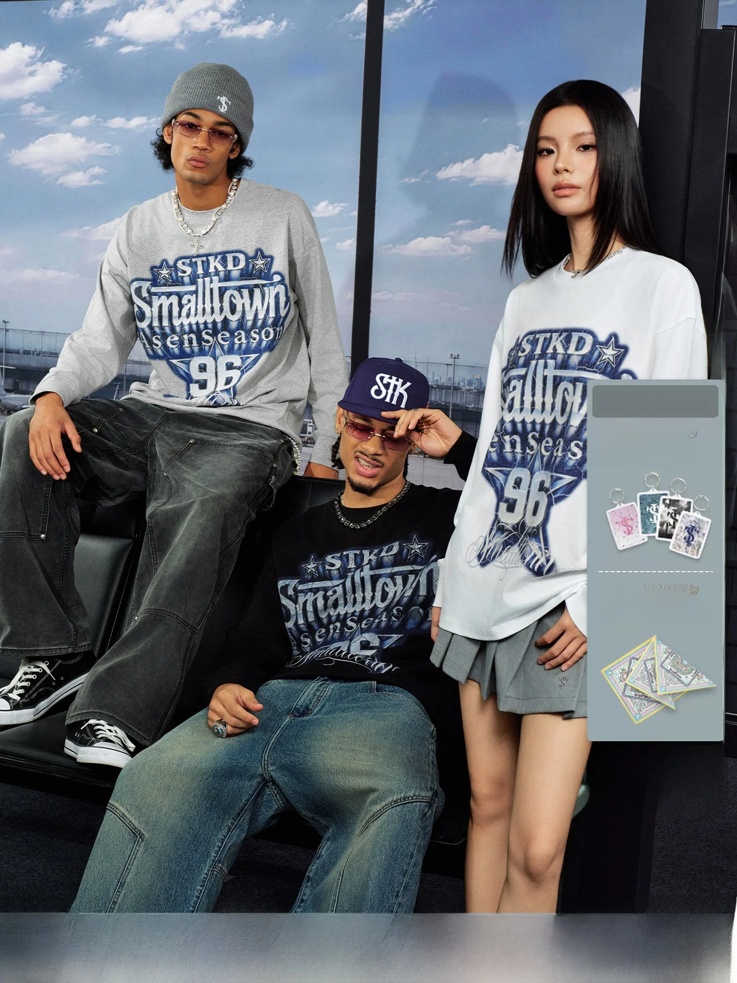 STK SmallTownKid Deep Blue Starry Long Sleeve T-Shirt round Neck Printed Casual Cotton Top for Men And Women