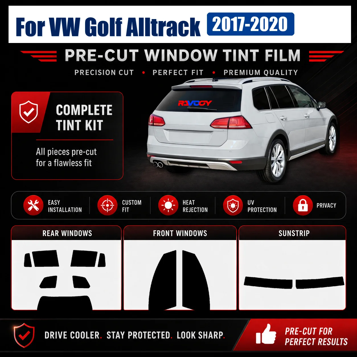 For VW Golf Alltrack 2017-2020 Window Tint Film Tailored Front & Rear Window Custom Cut Kit