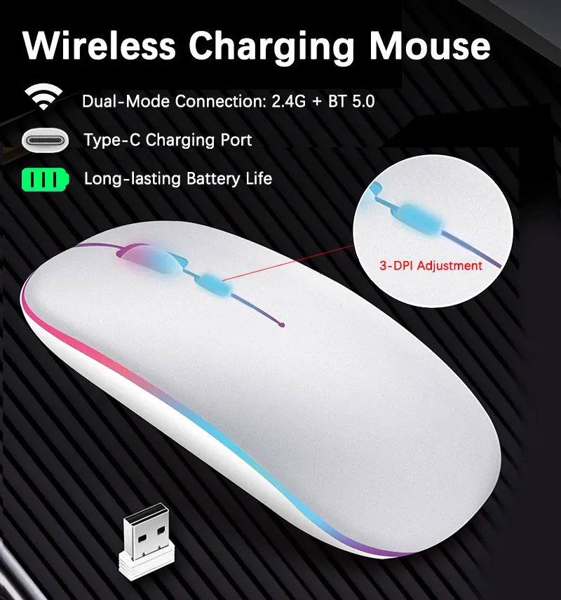 

Wireless Rechargeable Mouse With LED Backlight Bluetooth Gaming Mouse Suitable For MAC/Laptop/PC/Windows