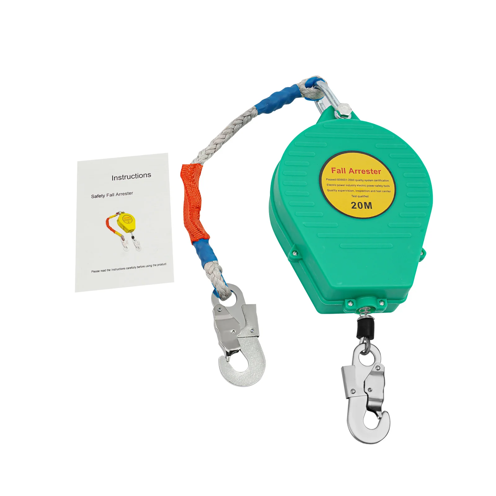 65.62 ft Self-Retractable Fall Arrester, Fall Arrester Fall Protection Equipment for Aerial Work, Max Load 150 kg (20m, Green)