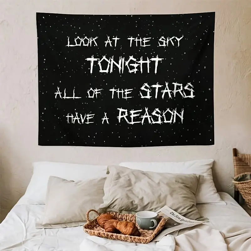 VIKAMA Black Background Starry Sky Thorns English Funeral Lyrics Tapestry Background Hanging Cloth Dark Room Decoration