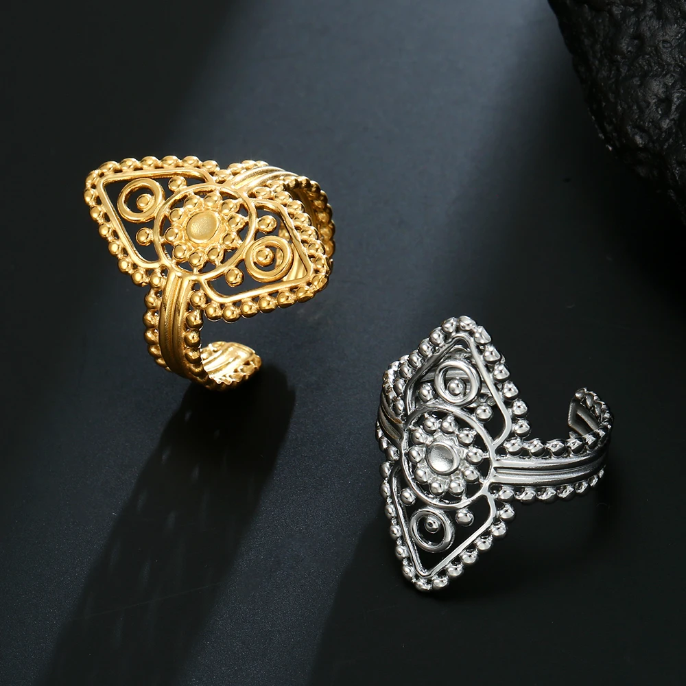 COOLTIME Indische Blume des Lebens Ringe für Männer Frauen Edelstahl Einstellbare Gold Farbe Ringe Mode Schmuck Geschenk Großhandel – Detail 5
