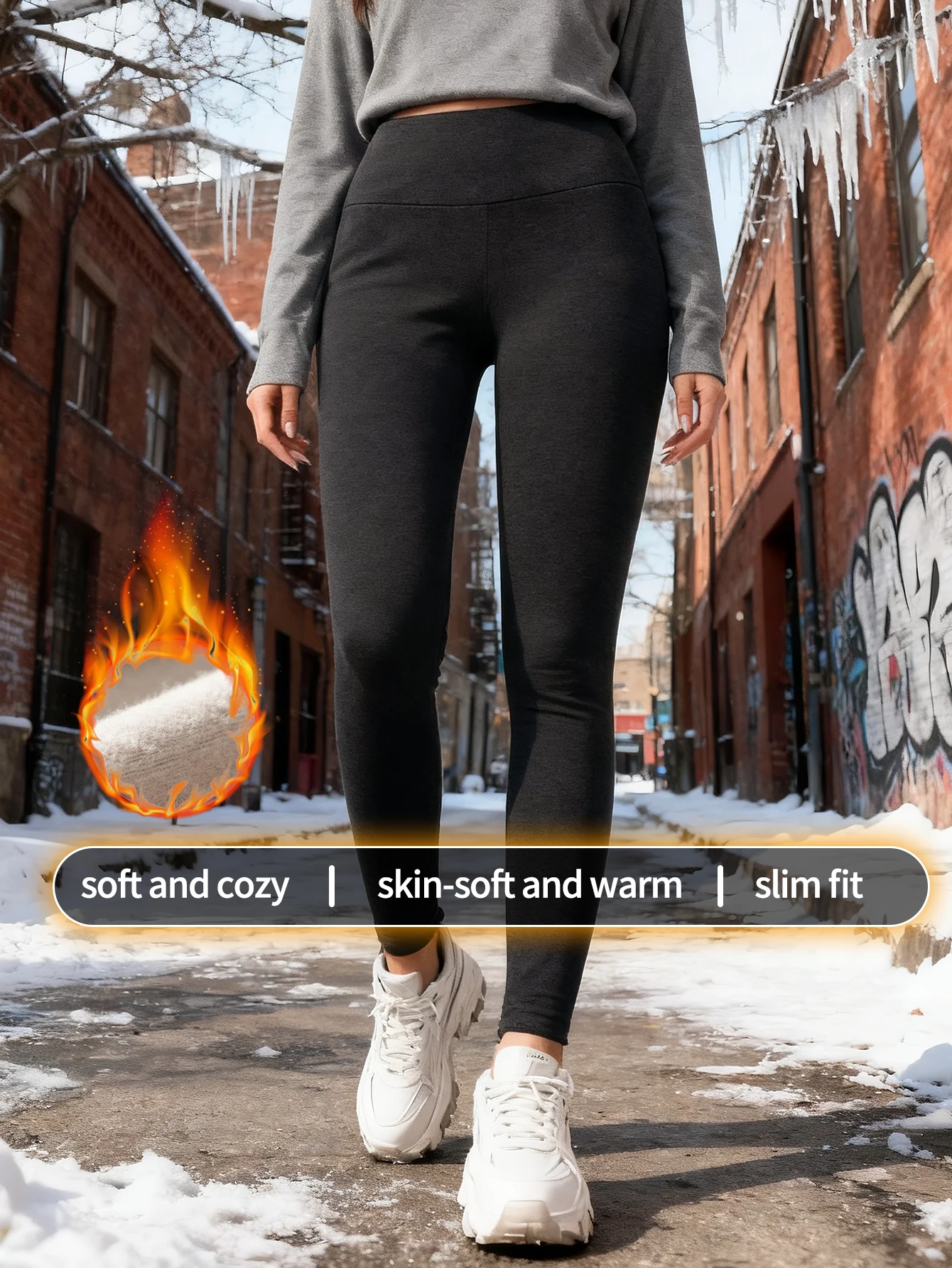 سراويل ضيقة حرارية من الصوف الألماني للسيدات، مناسبة للحرارة، صديقة للبشرة لليوجا واللياقة البدنية وركوب الدراجات، لخريف وشتاء #1