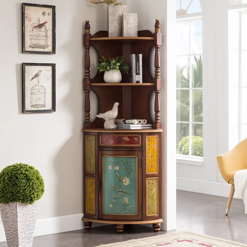 

American porch rack Solid wood European triangular cabinet Corner shelf of porch cabinet Dining side wine cabinet Corner