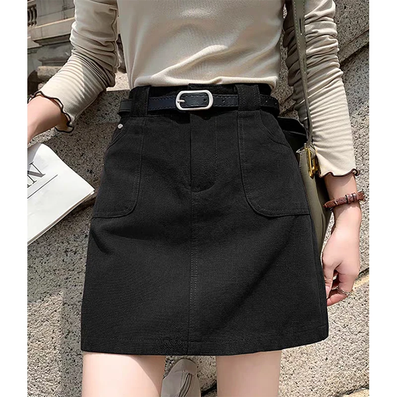 

ITOOLIN Women High Waist Denim Skirt With Belt High Street Package Hip Mini Skirts Women Streetwear Bodycon Skirts Autumn Winter