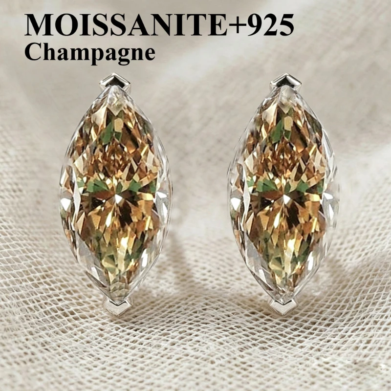 champagne marquise moissanite DIAMOND stud earring with GRA halo stud earring with 2 GRA  stud earring for women wedding
