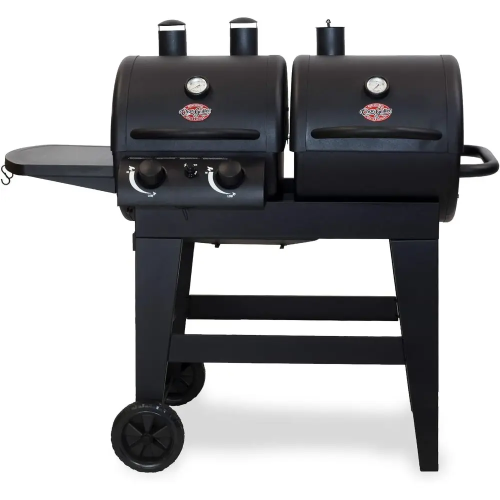 

Dual-Function 2-Burner 24,000 BTU Propane Gas and Charcoal Combination Grill and Smoker with 870 Cooking Square Inches in Black,