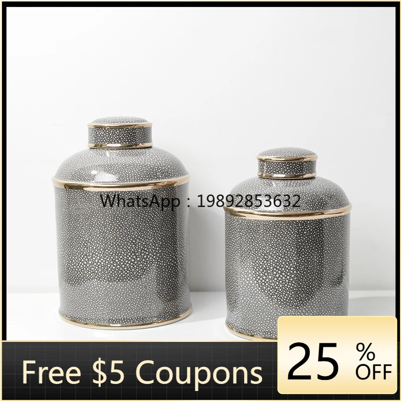 

LYY Simple Modern Light Luxury European Style Fish Skin Pattern Ceramic Jar Room Living Room Study Bookshelf Soft Decoration