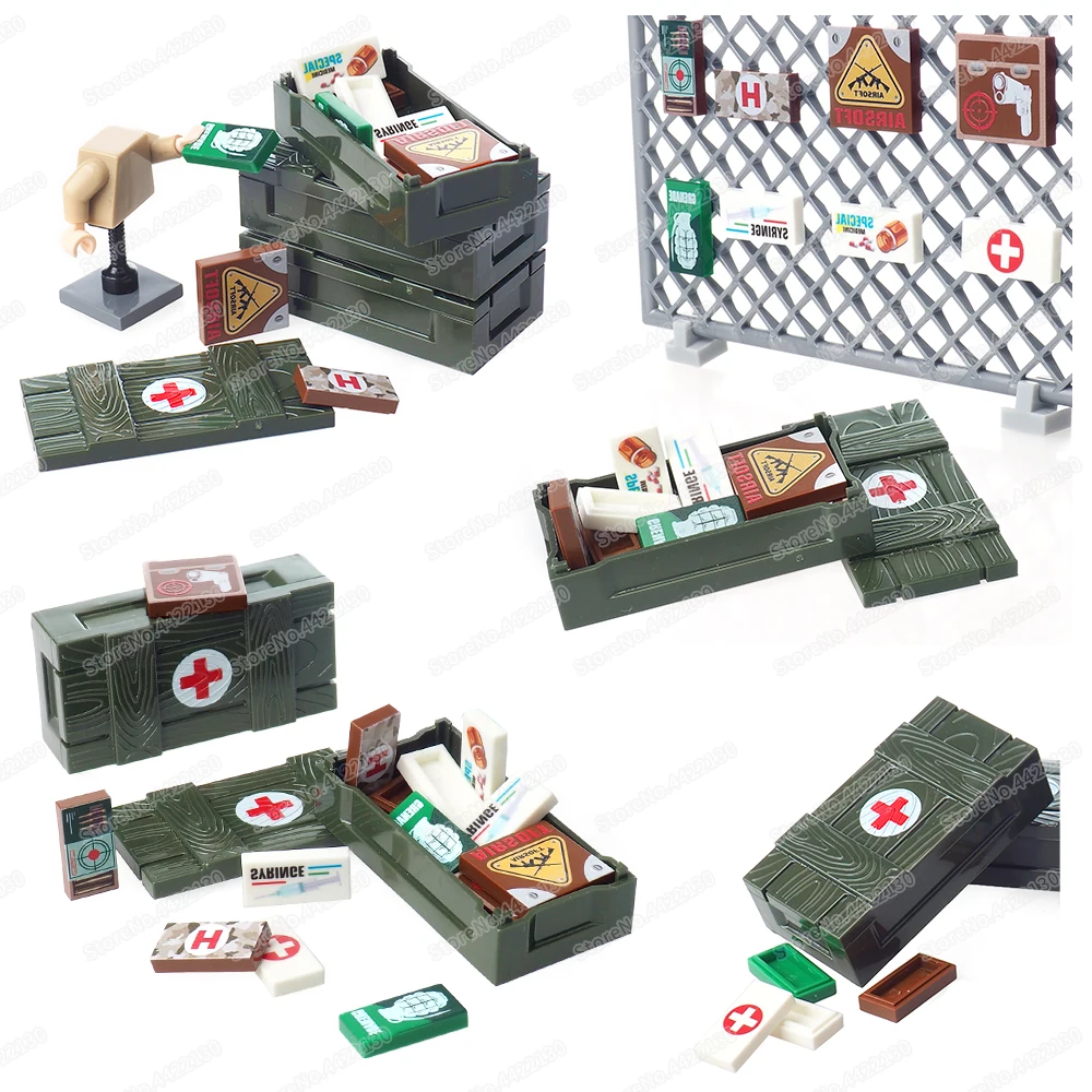 Figurines militaires militaires pour enfants, boîte d'approvisionnement de l'armée, nuits de construction, MOC WW2, armes, Vauxhall vert médical et modèle de scène, cadeau jouet pour garçon