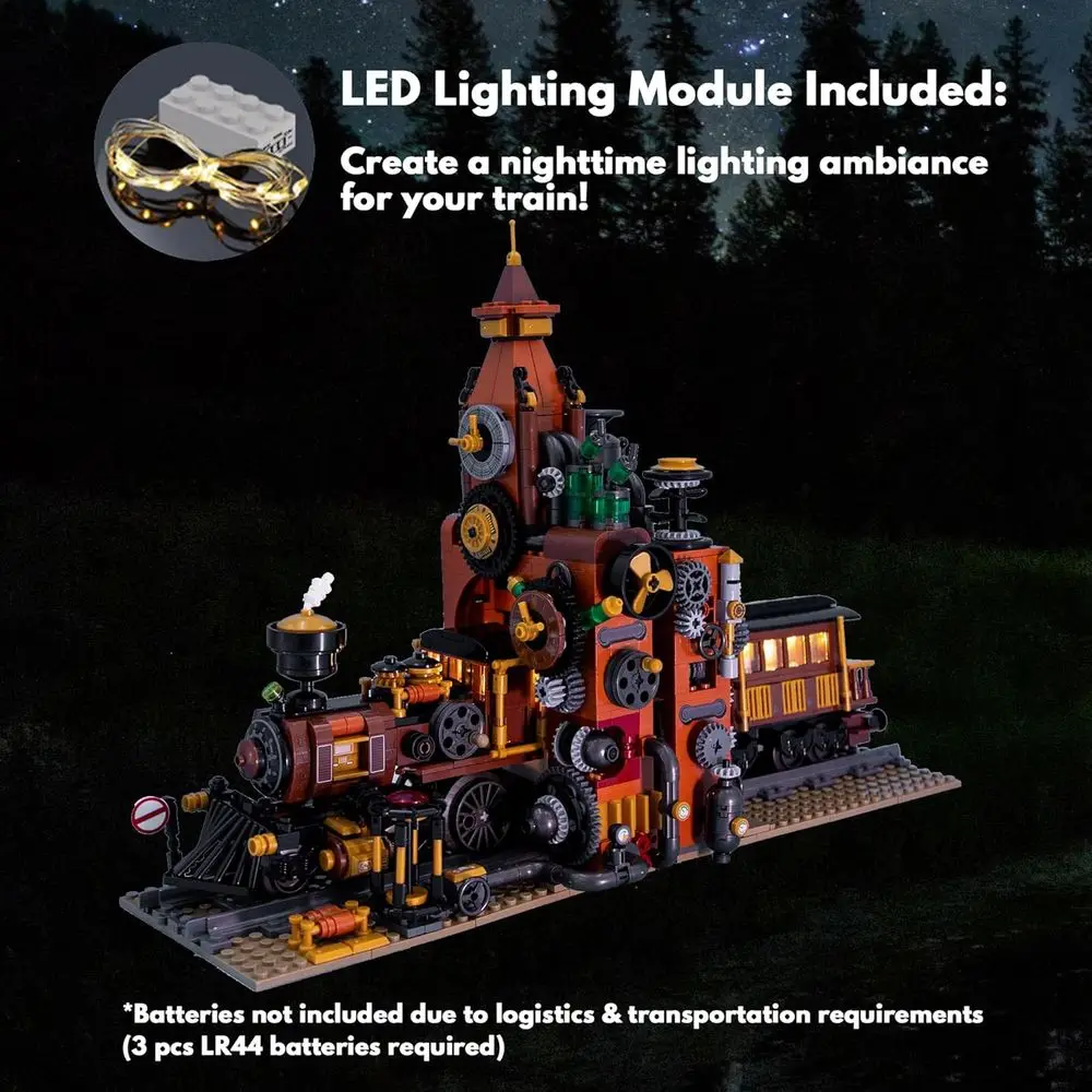 Podpórki do książek w stylu steampunk z klockami konstrukcyjnymi, funkcją podświetlania, szczegółowym mechanizmem (1252 elementy)