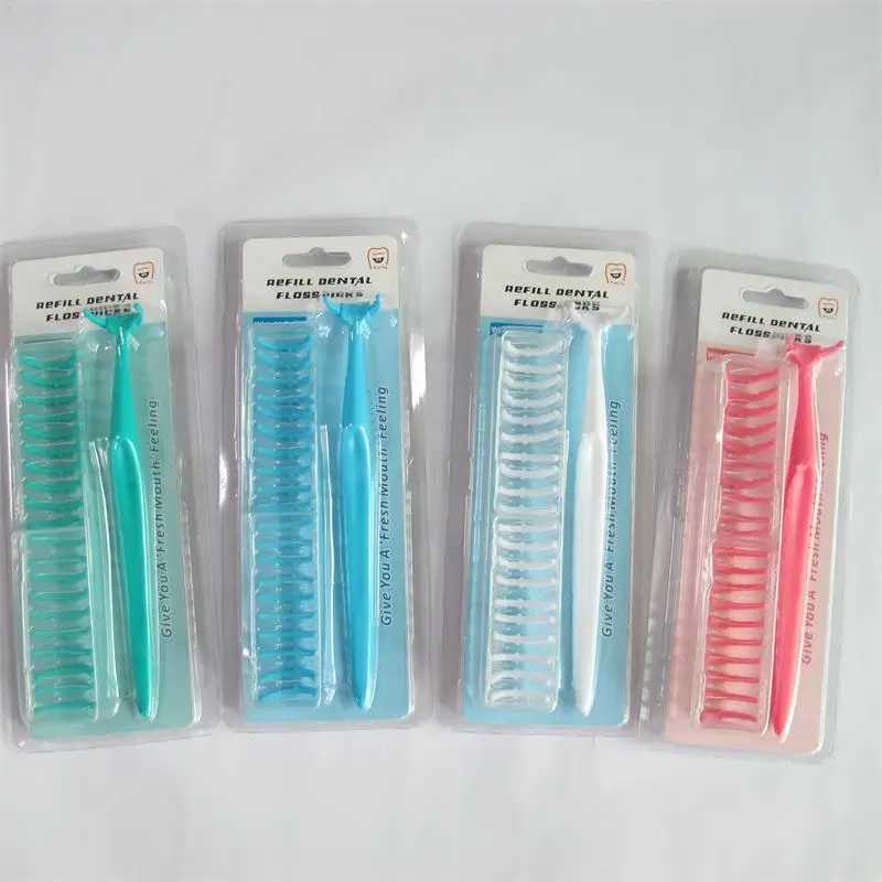 1+20 Replaceable Head Dental Floss Sticks Long Handle UHWMPE 400D Floss & PS Handle Replaceable Dental Floss Super Fiber Wire