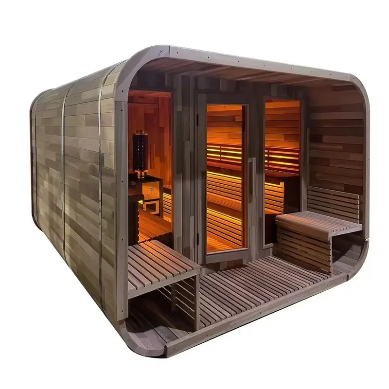 Classic Cedar Wood Cube Sauna 2-4 Person Outdoor Indoor Steam Room Traditional Square Design Quick Easy Assembly Home Spa