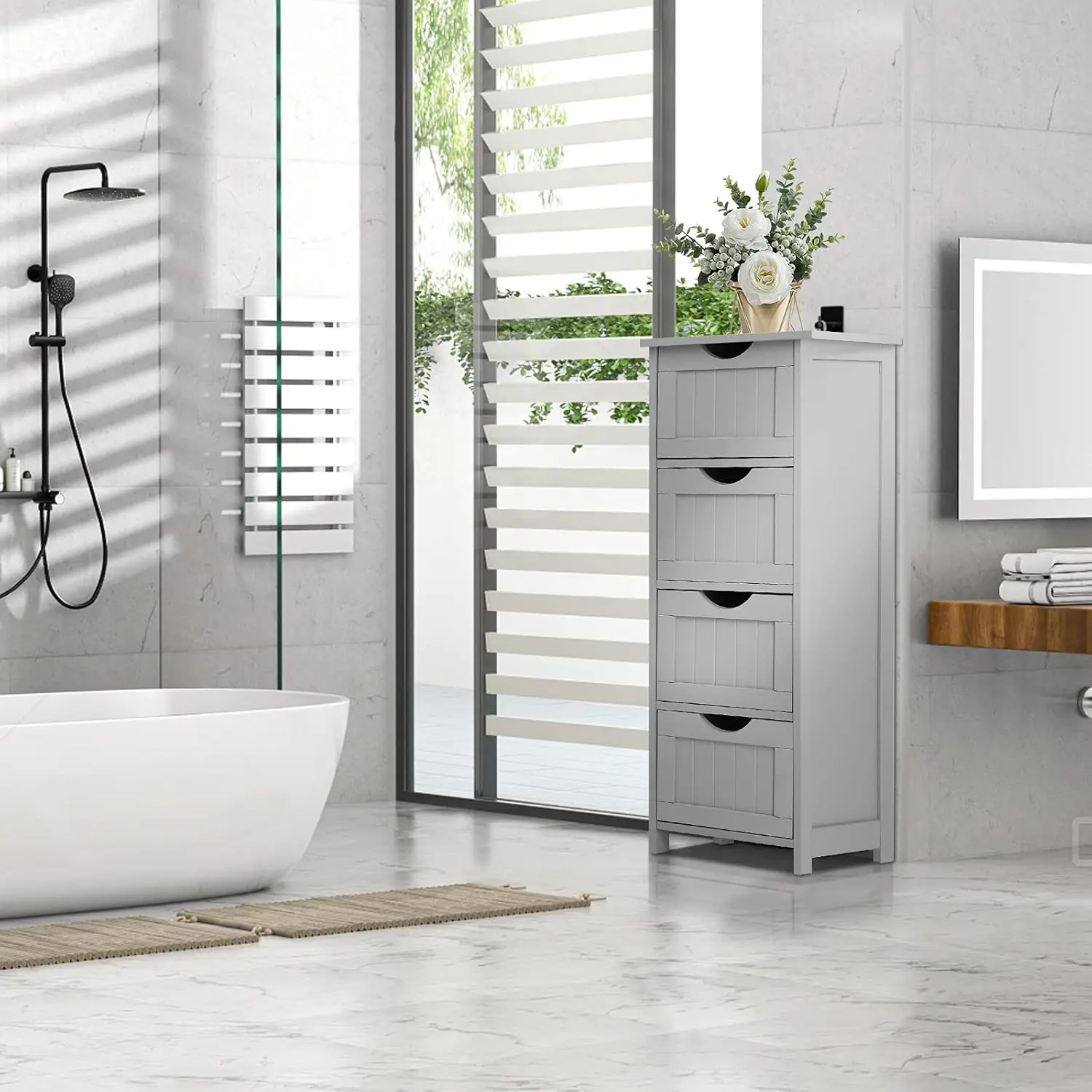 

Bonnlo Bathroom Organizer And Storage Wooden Side Bathroom Cabinet With 4 Drawers Free Standing Cabinet White For Bathroom