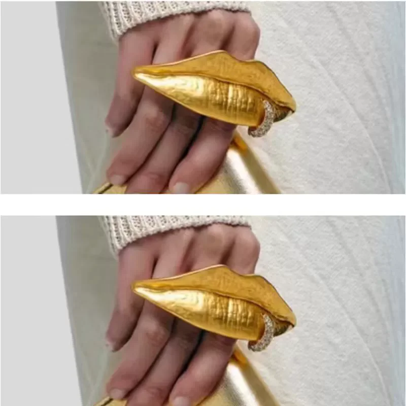 New double finger Ring metal set Rhinestone smile lip pattern Ring jewelry Trend accessories female punk jewelry