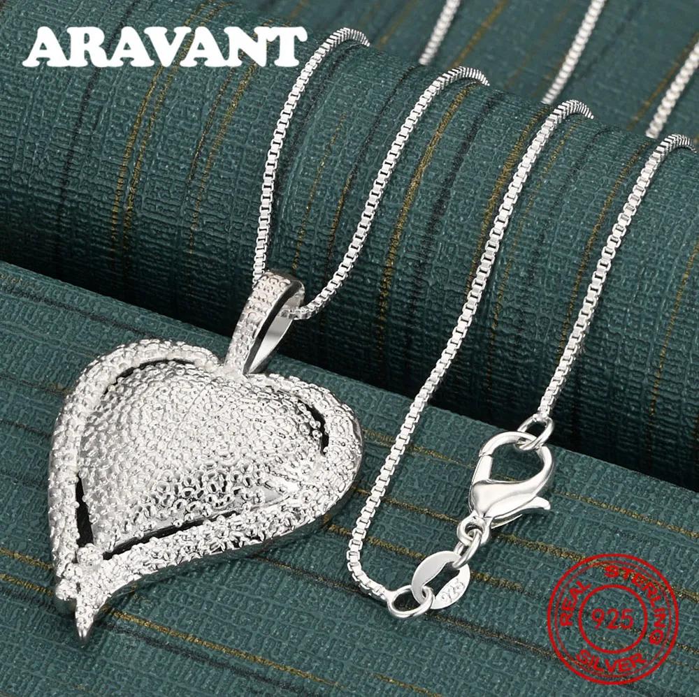 925 Sterling Silver Frosted Heart Pendant Necklace For Women, Suitable For Commuters, Christmas Gifts, And Jewelry