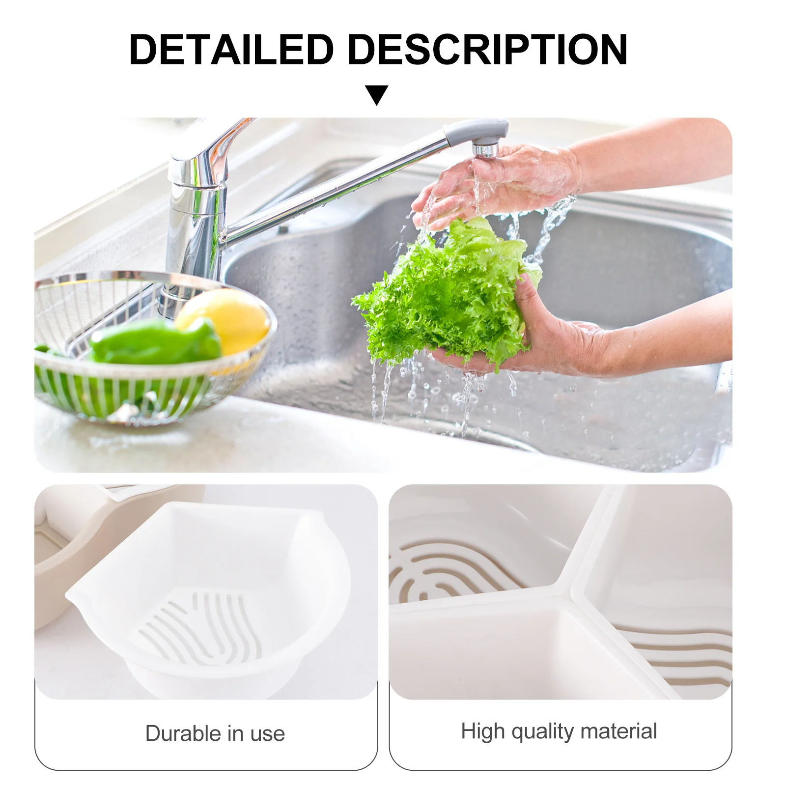 

Plastic Double Layer Vegetable Basin Beige Heightened Bottom Kitchen Fruit Cleaning Storage Tray Drain Multipurpose Vegetable