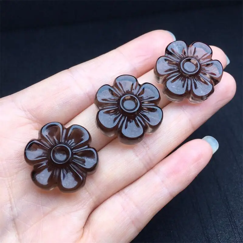 5PCS Natural Clear Obsidian Small Flower Pendant Healing Reiki Stone With Hole Fashion Fengshui Jewelry Gemstone Gifts 24MM