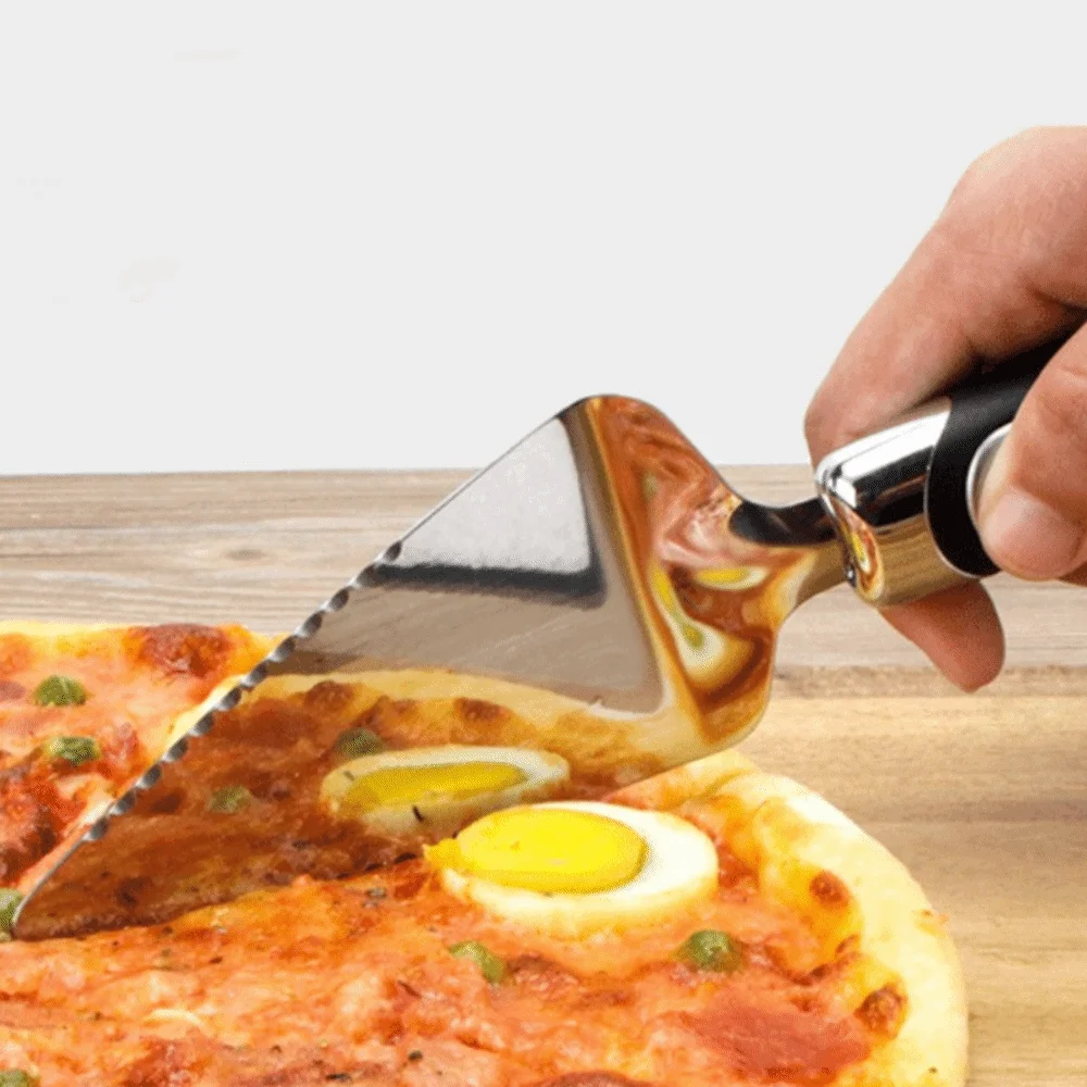 

Kitchen Gadget Stainless Steel Triangular Cake Spatula Mirror Finish Plastic Handle Pizza Peel Household Cake Server Bakery